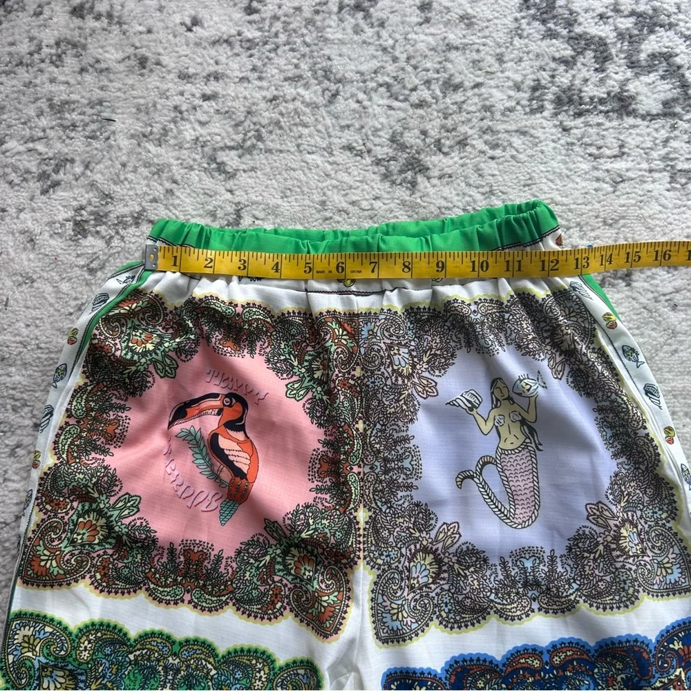 Colorful Summer beach Patterned Women's linen blend wide pants. Size Small